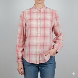 NWT - Gap Pink Plaid Ruffle Neck & Cuff Blouse Size M